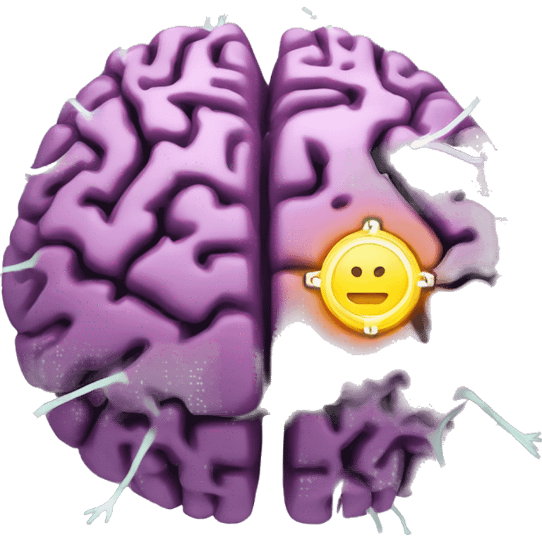 Brain with glowing neurons and computer chip on top emoji