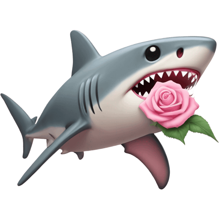 pastel pink shark holding a rose emoji