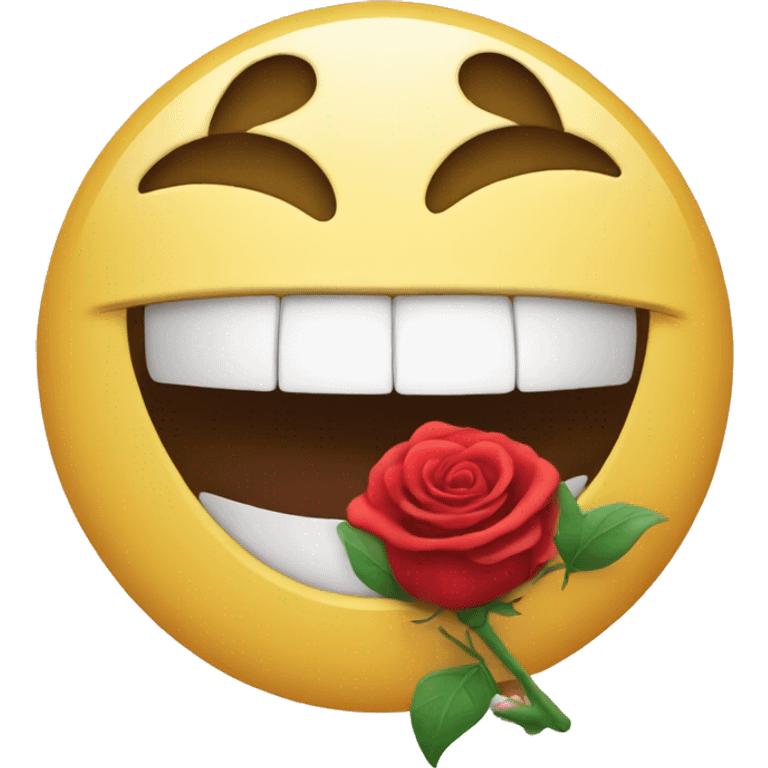 Emoji smiling with rose in mouth emoji