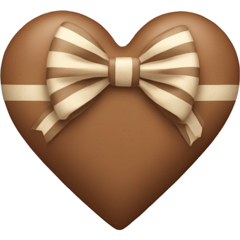 brown pastel heart with a beige striped bow emoji