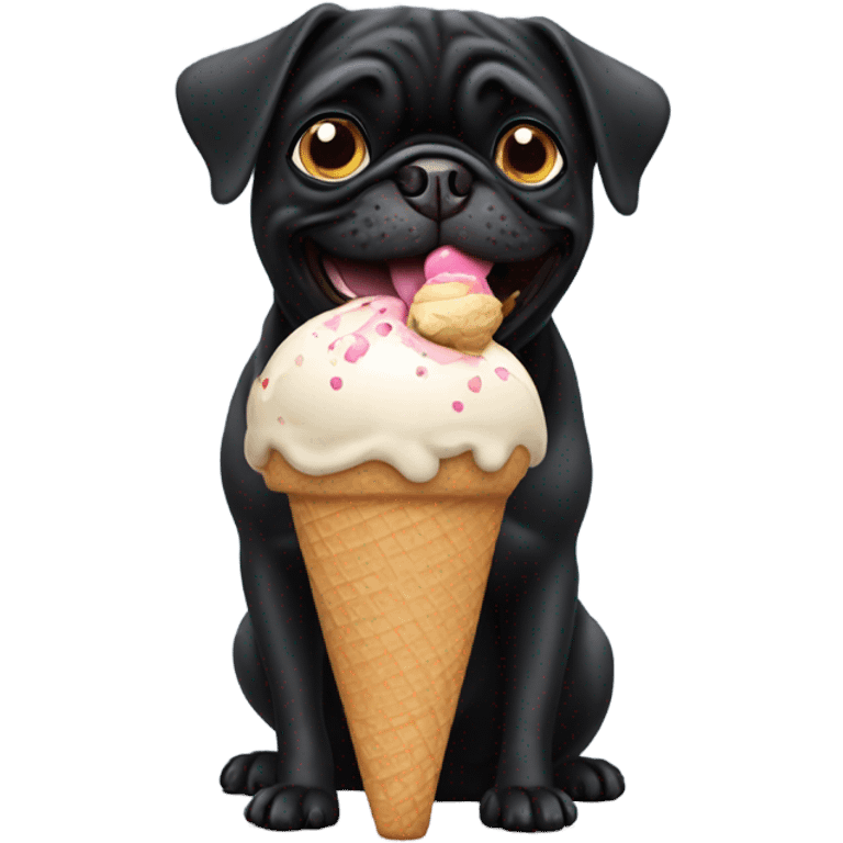 Black pug eating icecream emoji