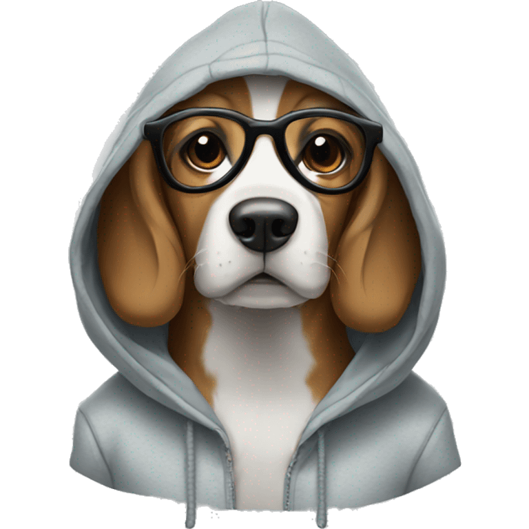 Dog wearing a hoodie with glasses emoji