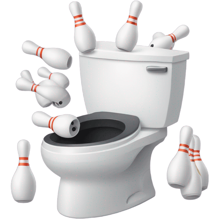 Toilet with bowling pins and bowling balls emoji