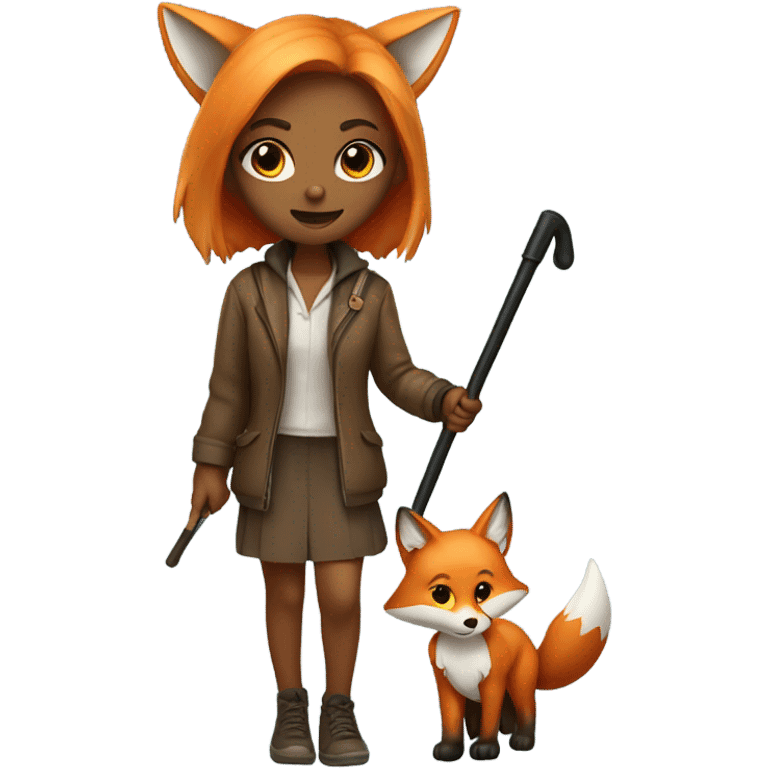 fox girl with a cane in her hand emoji