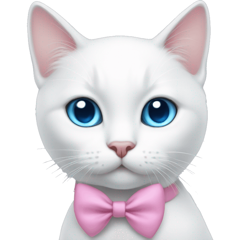 white cat with a pink bow and blue eyes emoji