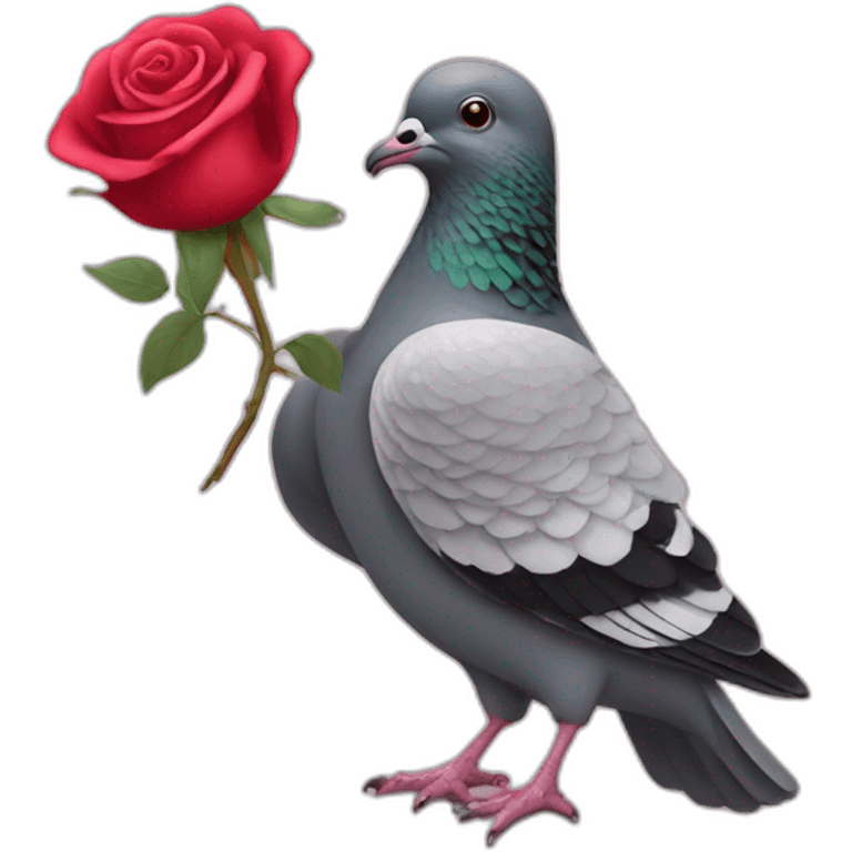 a pigeon carrying a rose emoji