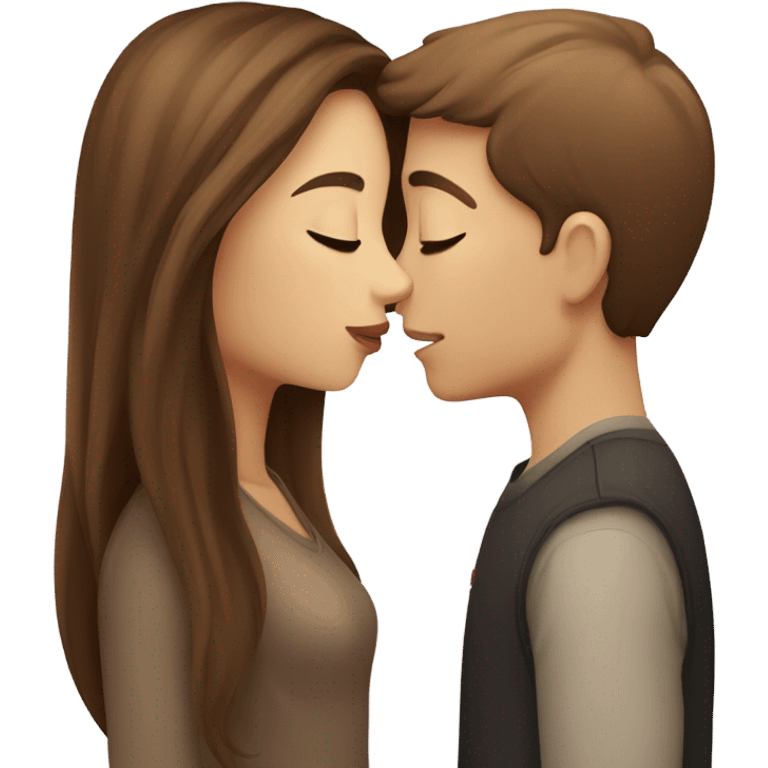 beautiful girl with long brown hair kissing a boy with light brown hair emoji