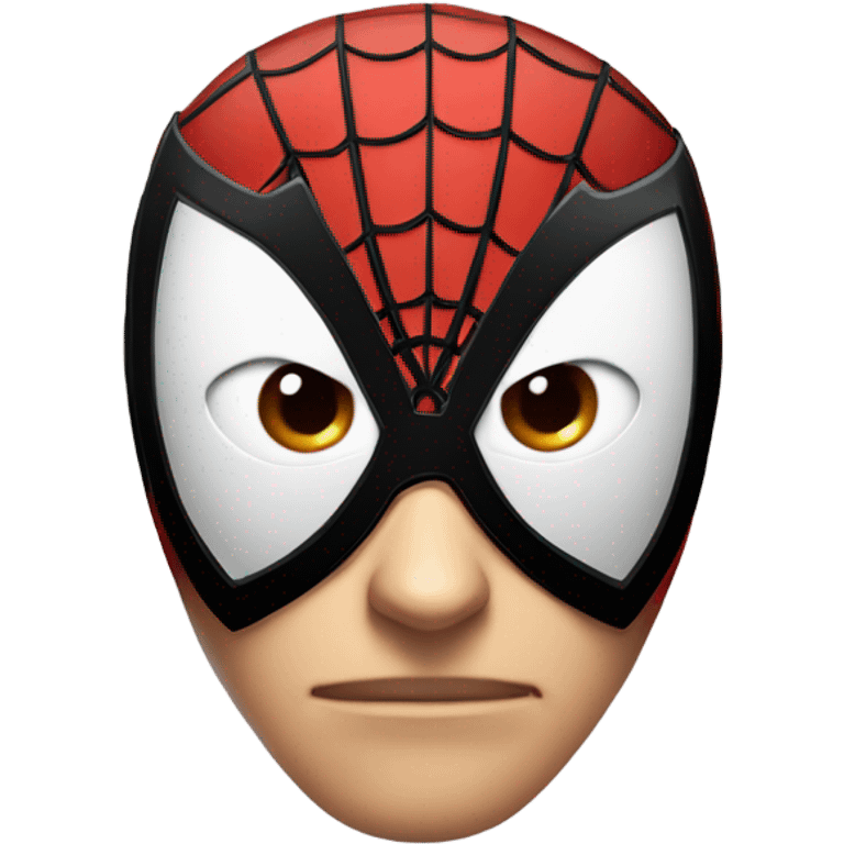 "A rounded Spider-Man face emoji with a red mask, black webbing, large white almond-shaped eyes outlined in black. Neutral expression, sleek comic-book style, transparent background, and clean design." emoji