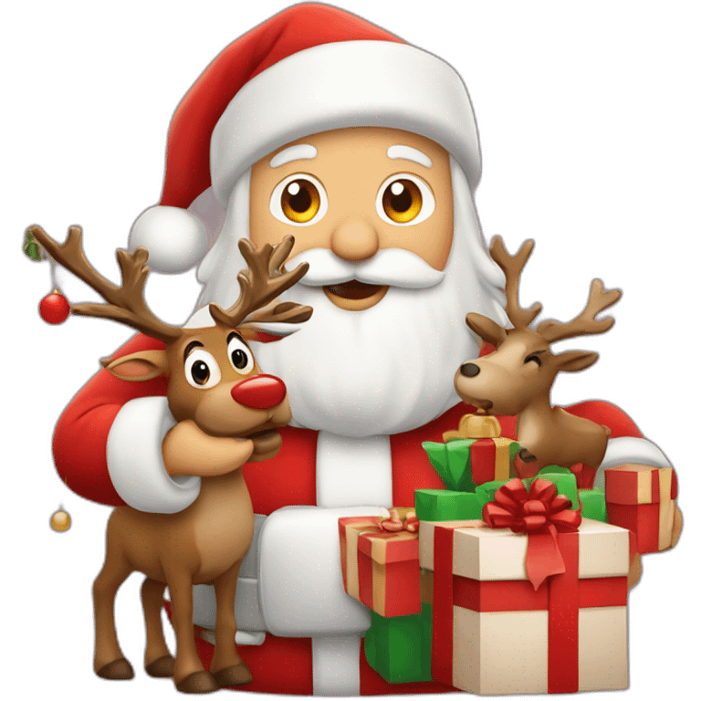 santa claus with gifts and reindeer emoji