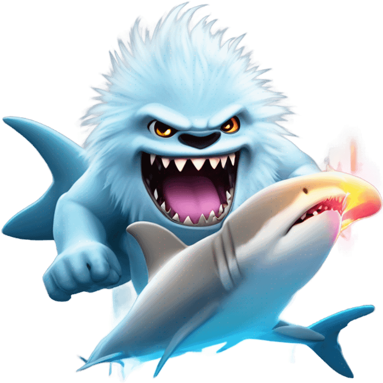 yeti riding a shark that shoots lasers out of its eyes emoji