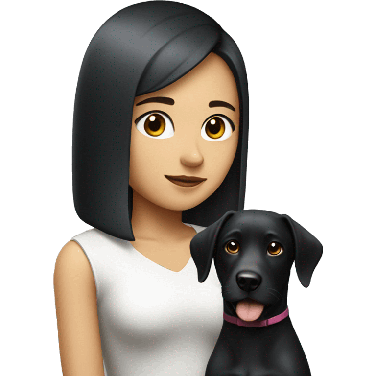 A girl with straight hair with a black dog with white breasts emoji