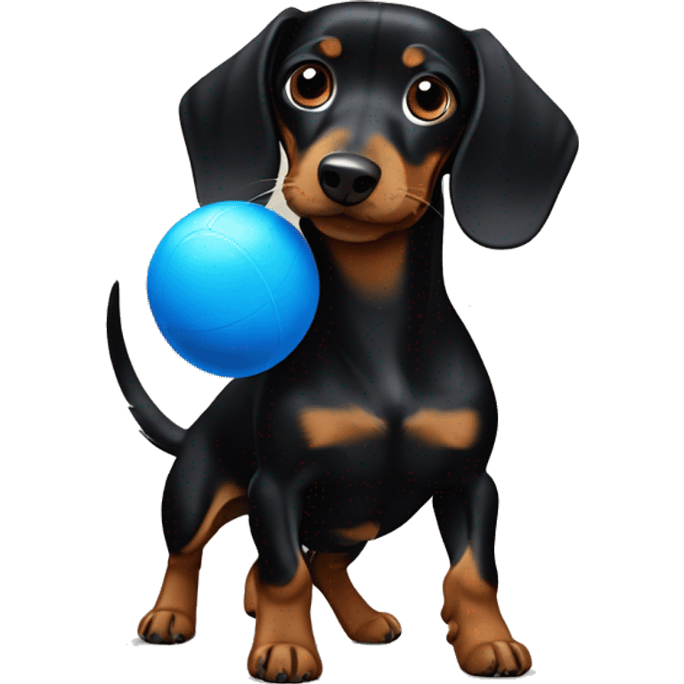 Black and tan dachshund body playing with blue ball emoji