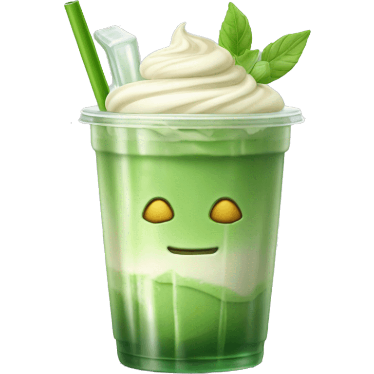 Fresh looking iced Matcha Latte with a Glass Straw and in a glass cup which looks like a plastic cup emoji