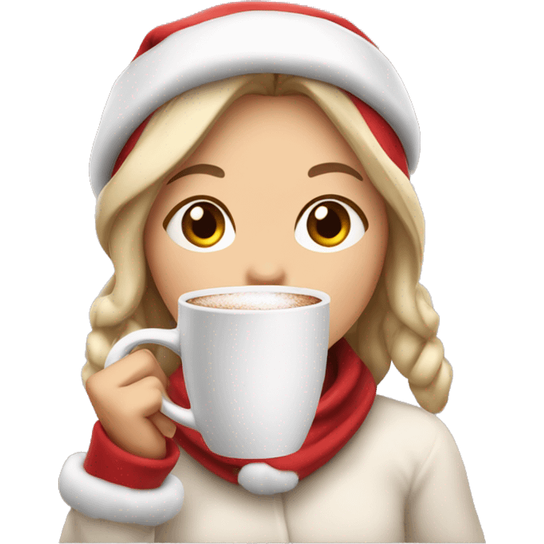 girl with santa hat drinking hot chocolate emoji