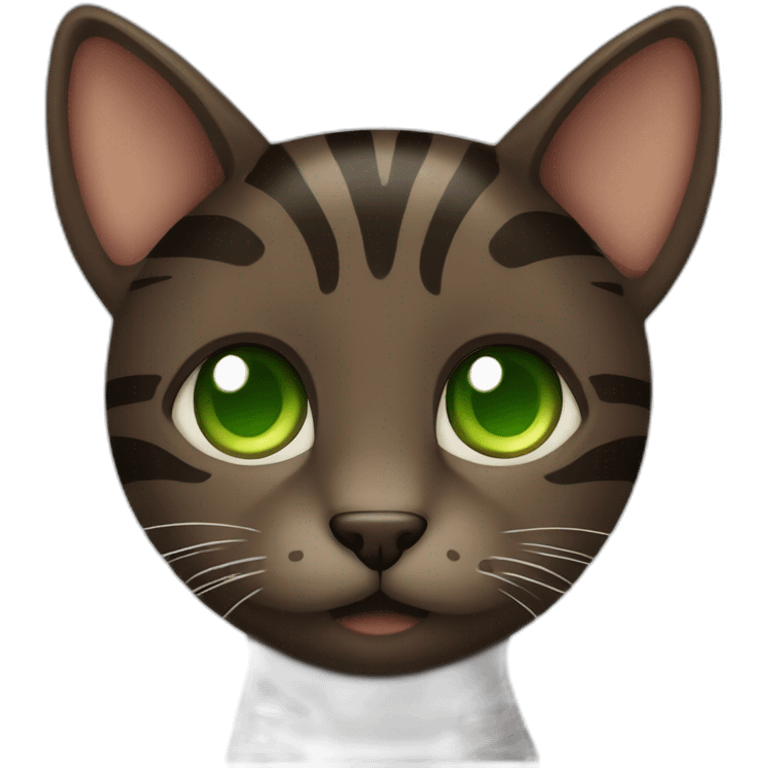 Dark Brown cat with darker stripes and Green eyes emoji