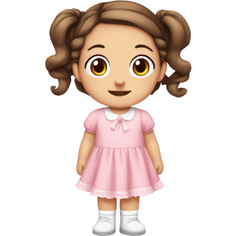 Cute baby girl brown hair and pigtails wearing pink dress and white socks  emoji