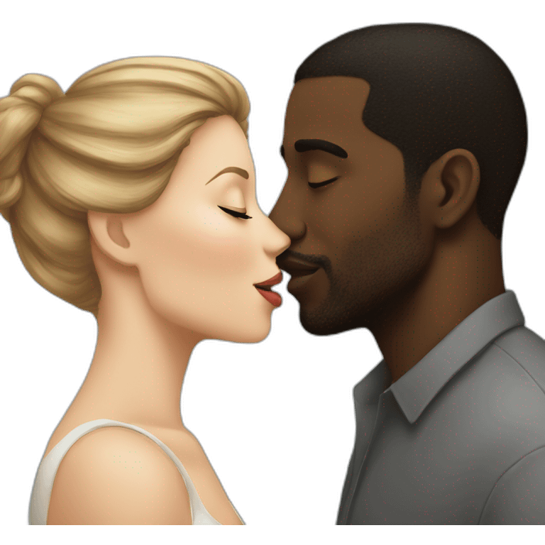 White Women kiss a black man emoji