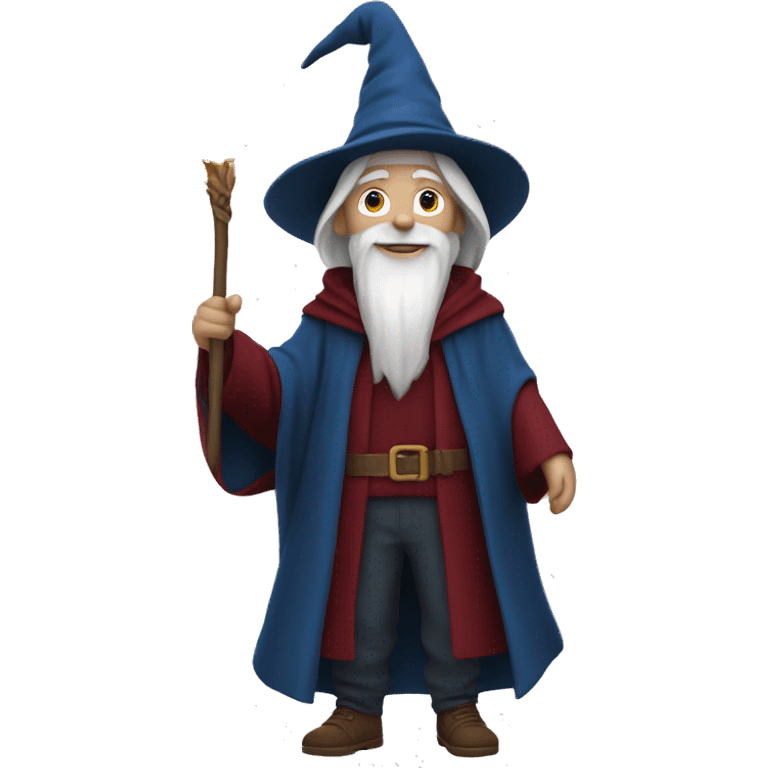 a wizard dressed in dark blueish red happy. full body is shown emoji