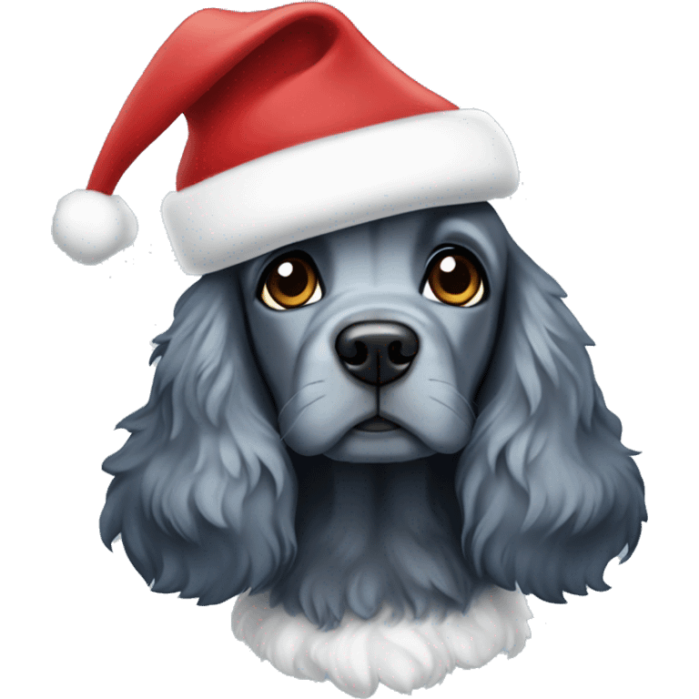 Blue roan cocker spaniel dog with Santa hat emoji