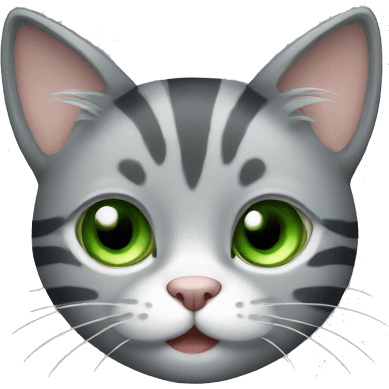 Cute and fluffy grey cat with stripes and green eyes emoji