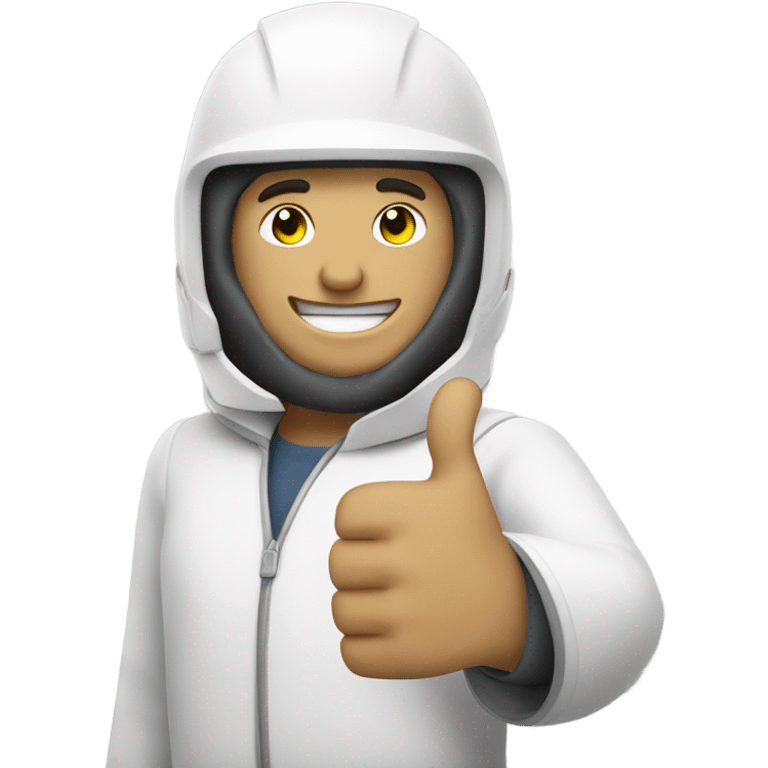 Man with a white helmet giving a thumbs up emoji