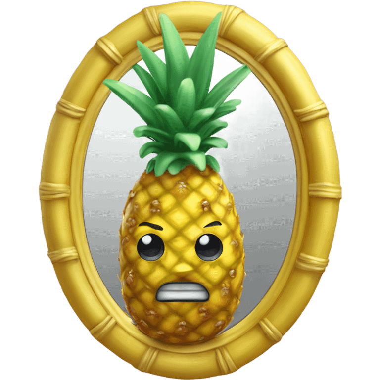 3D elegant pineapple🍍  with big shiny eyes 👀 pineapple holds mirror with its reflection 🪞🍍 emoji