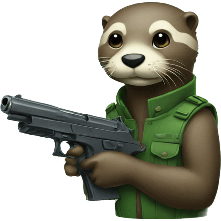 Emoji otter with an emoji green gun emoji