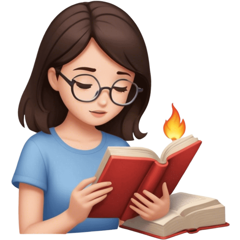 Brunette girl reading a book with aesthetic lighting emoji