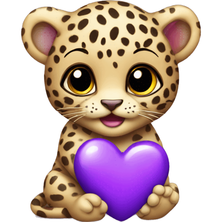 Baby leopard holding a purple heart  emoji