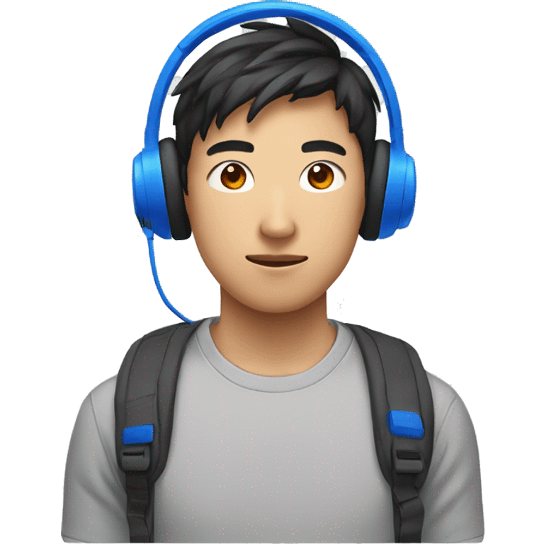 asian teen man with blue headset but red unit without glasses emoji