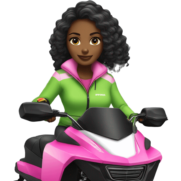 Pretty black Girl sitting on pink arctic cat snowmobile  emoji