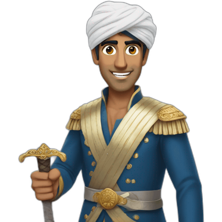 Rishi Sunak wearing a turban waving a sword emoji