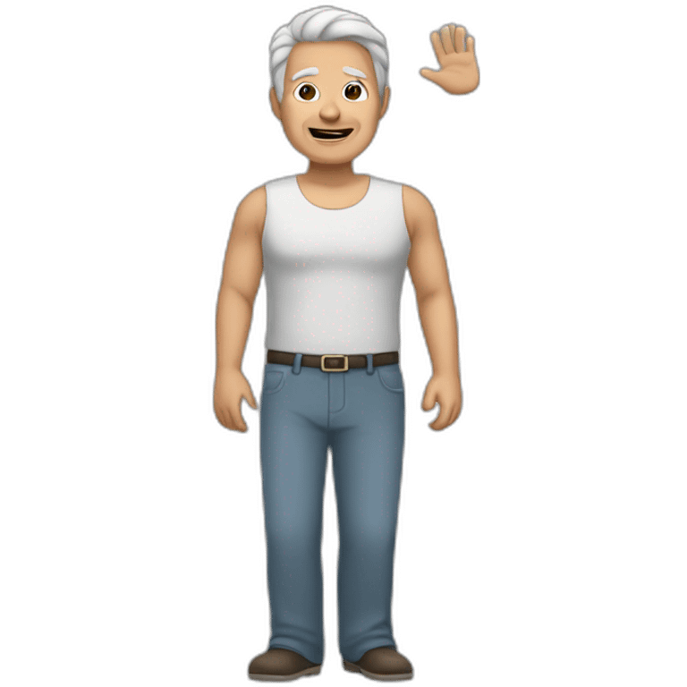 man 63 old with black hair and face and arms up emoji