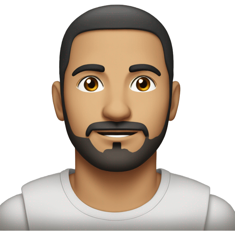 A head and shoulders shot of a 32 year old Middle Eastern man, with short black hair, with goatee facial hair,   with brown eyes wearing a t-shirt. emoji