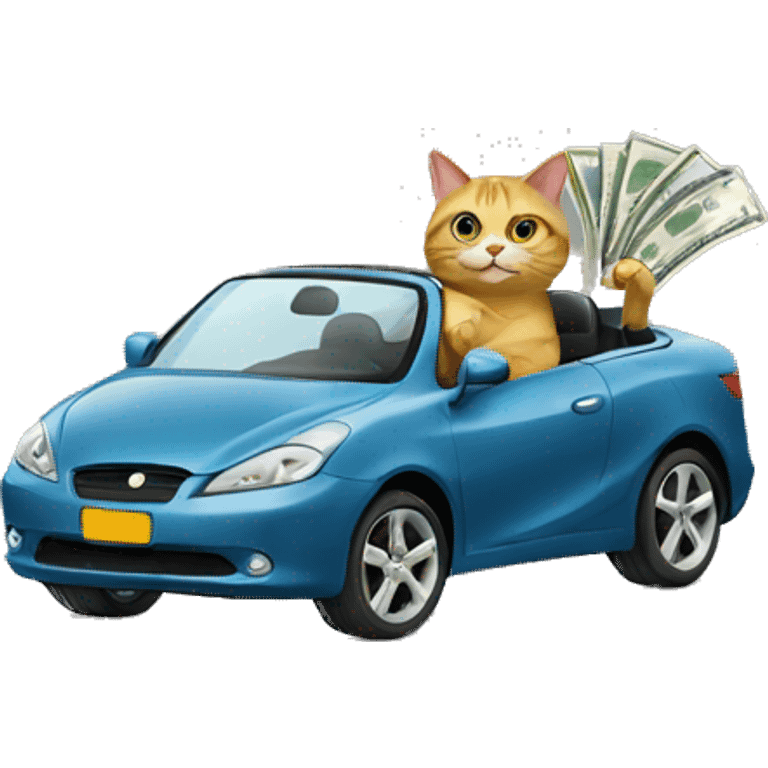 Cat driving a car with money emoji