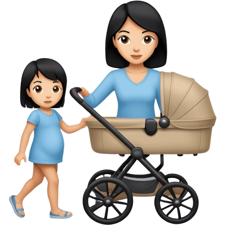 mom with black hair pushing black stroller  emoji