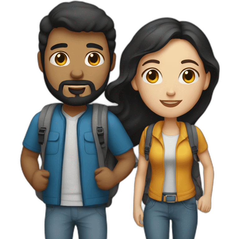 White Couple, he with beard and black hair, both have backpacks emoji