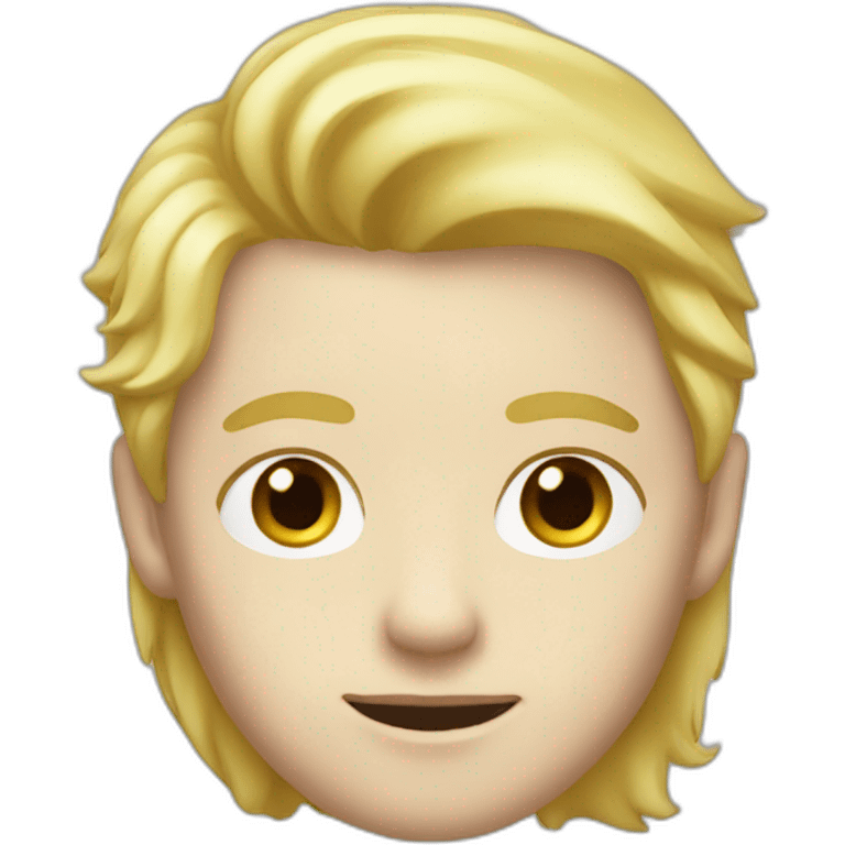 A boy wearing a white muzzle, blond hair.  emoji