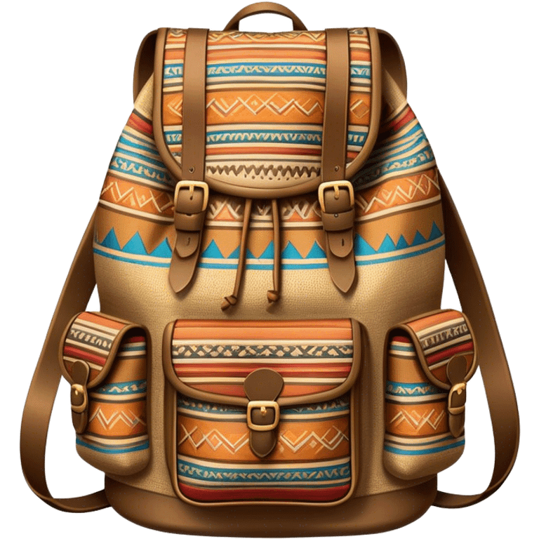 Cinematic Realistic image of a traditional Colombian mochila, rendered with detailed woven textures and vibrant patterns, set against a rustic backdrop with soft, cultural lighting emoji