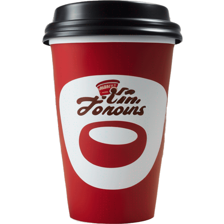 “Red Tim Hortons coffee cup with large white ‘Tim Hortons’ logo in script, black plastic lid, and a simple, clean design.” emoji