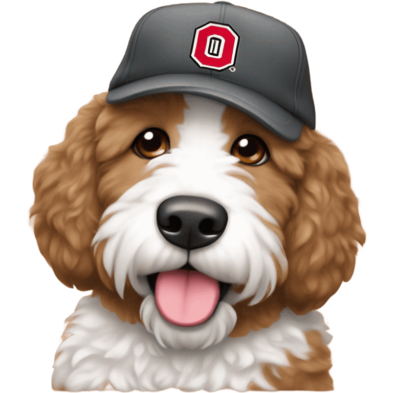 Bernedoodle with Ohio state baseball cap emoji