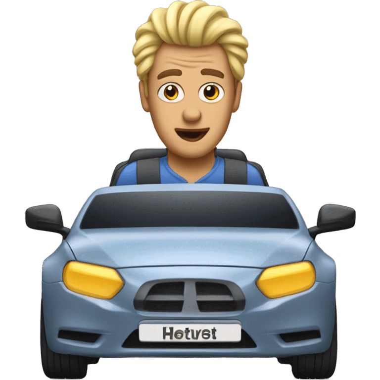 man driving a car with electricity in his hair emoji