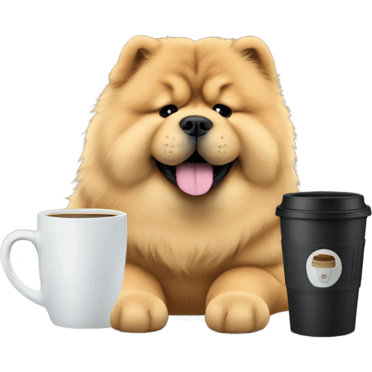 chow chow with travel mug coffee emoji