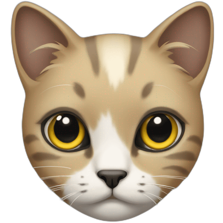 cat with white head and at the top of the head some black color, ears are white, yellow brown eyes, dirty looking emoji