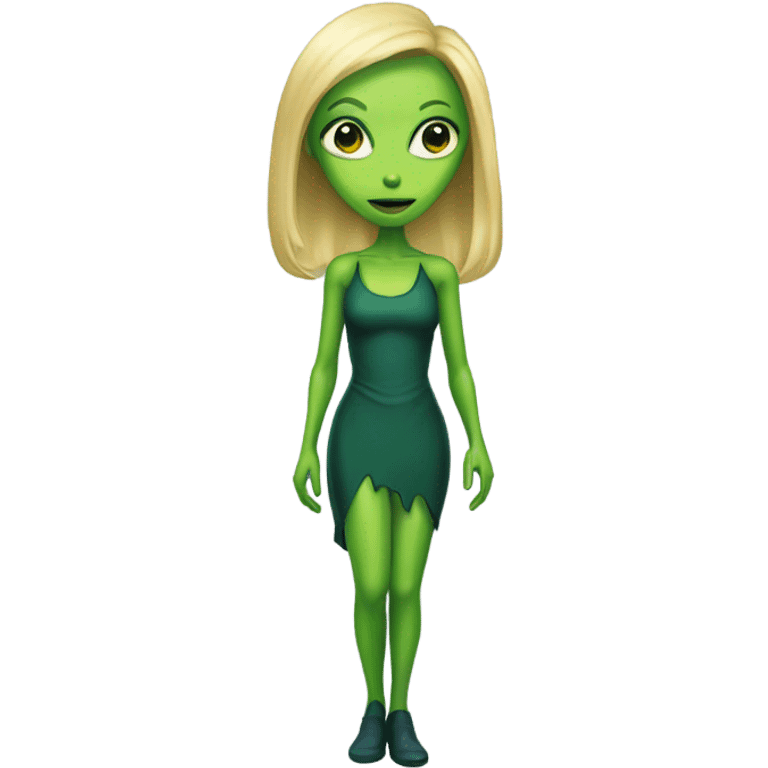 a green alien woman full body,blonde emoji