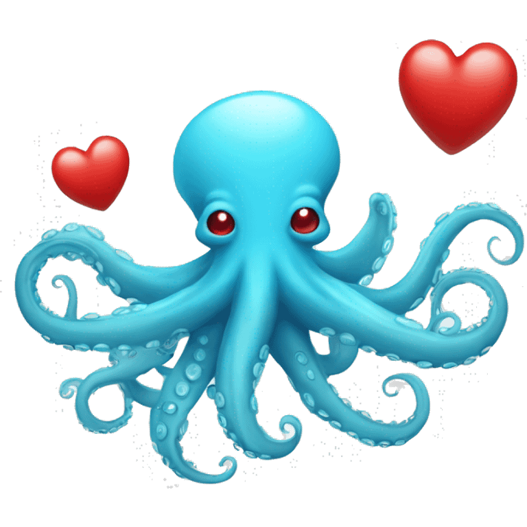 Sky blue Octopus with red hearts in his tentacles emoji