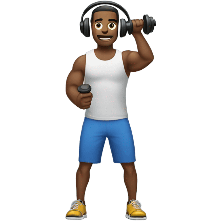 Man with headphones holding dumbbells  emoji