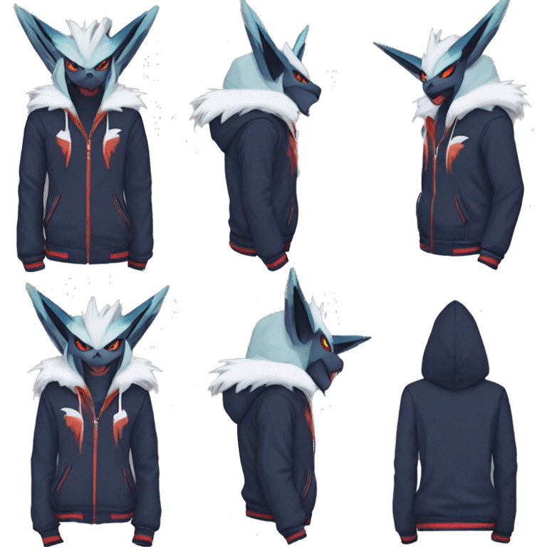 Cool Dark Edgy Absol-Noivern-Quilava-Litten-Pokémon with edgy stripes hoodie spiked collar punk Full Body emoji