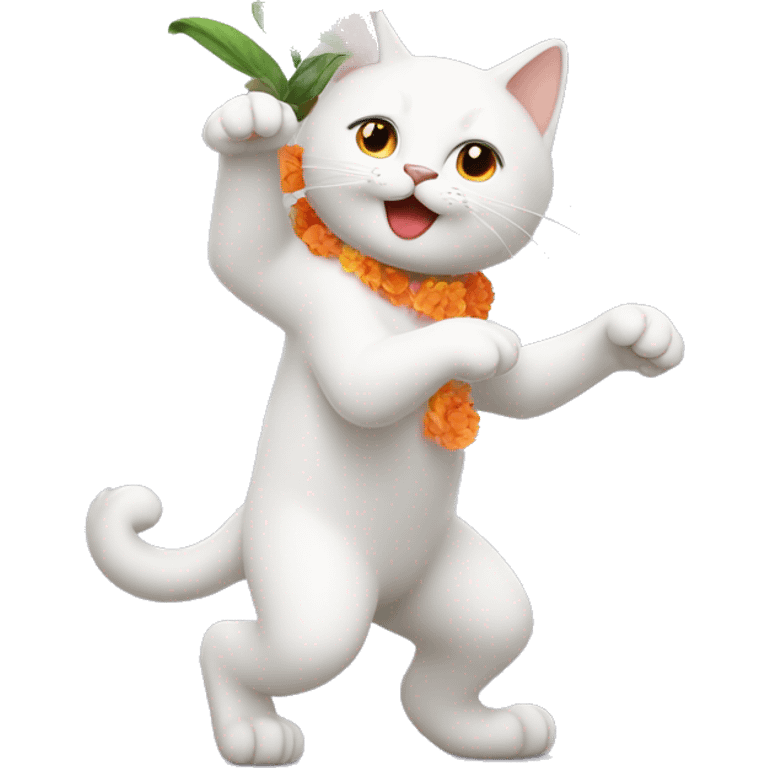 White cat with Orange Flower on the head dancing emoji