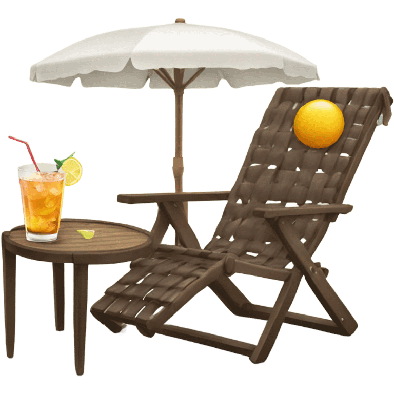 brown beach lounge chair with cocktail  emoji